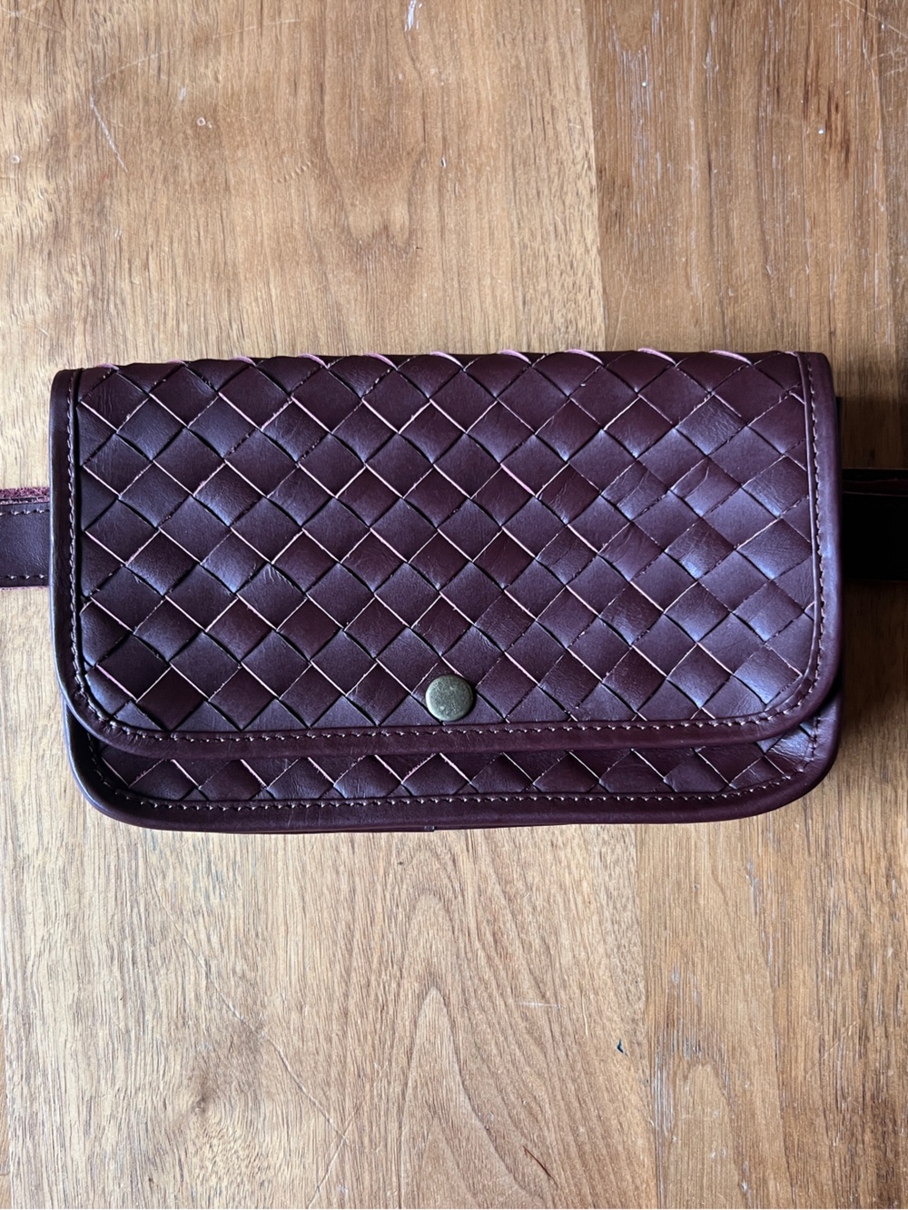 Woven Leather Belt Bag - Deep Burgundy